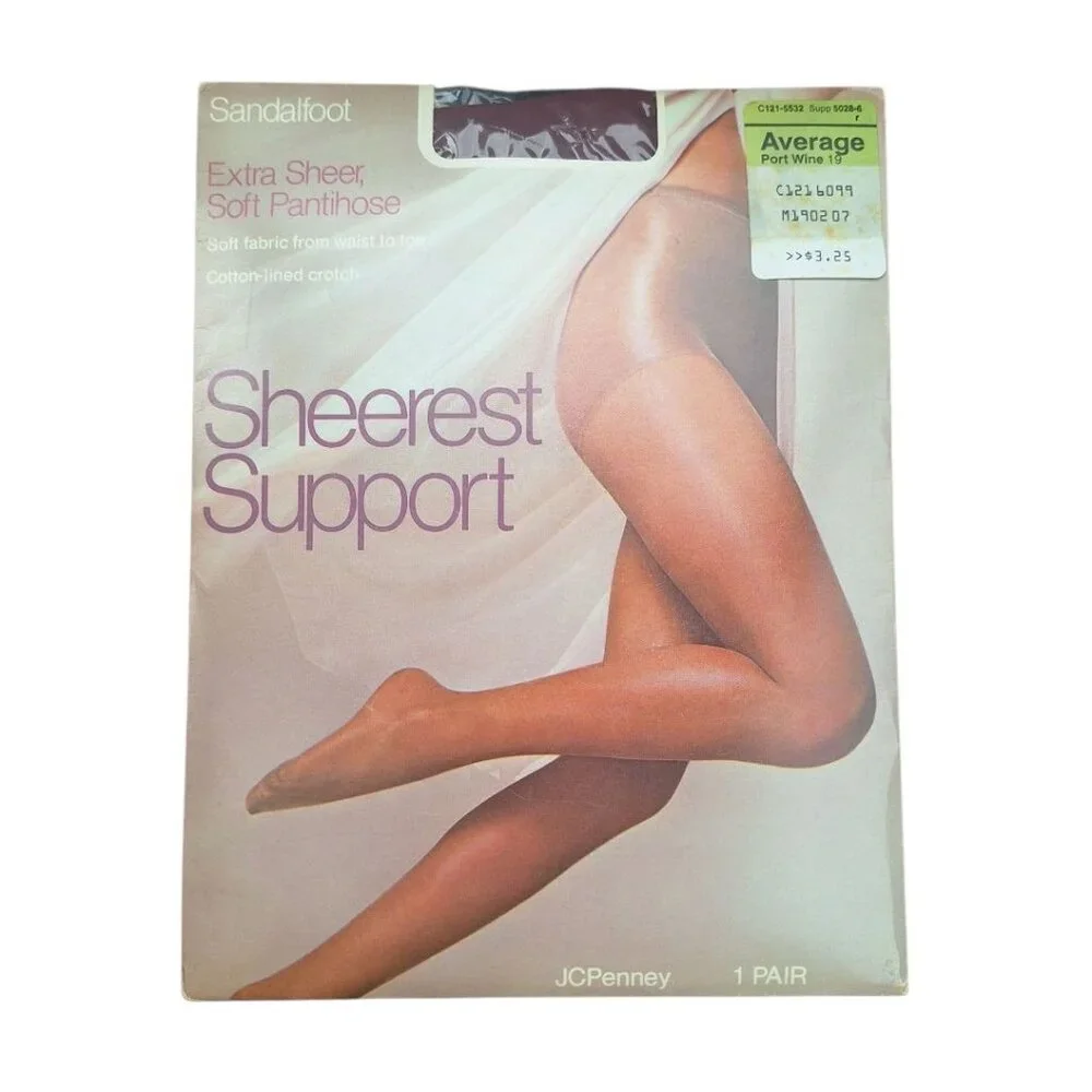 JCPenney Sheerest Support Pantihose Port Wine 19 Sandalfoot Average‎ Nylon